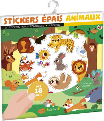 Stickers épais : Animaux – Pochette de 30 autocollants épais et repositionnables avec 4 décors – À partir de 18 mois