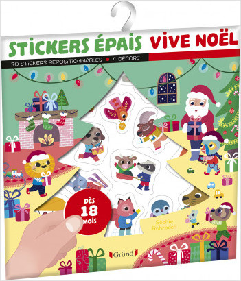 Stickers épais : Vive Noël ! – Pochette de 30 autocollants épais et repositionnables avec 4 décors – À partir de 18 mois