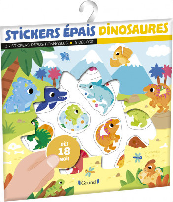 Stickers épais : Dinosaures – Pochette de 25 autocollants épais et repositionnables avec 4 décors – À partir de 18 mois