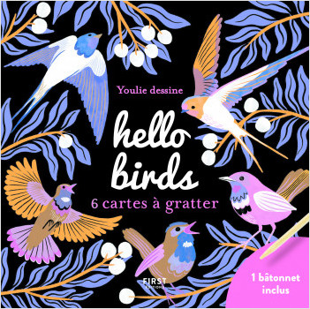  Hello birds - 6 mini cartes à gratter + un bâtonnet inclus