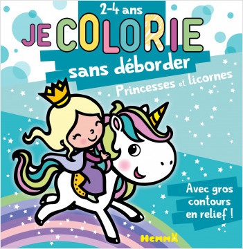  Princesses et Licornes - Bloc de coloriages aux contours épais pailletés et en relief - dès 2 ans