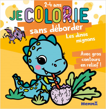Je colorie sans déborder (2-4 ans) - Les dinos mignons - Bloc de coloriages pour enfants aux contours épais pailletés et en relief - Dès 2 ans 