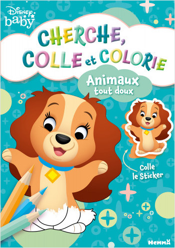 Disney Baby - Cherche, colle et colorie - Animaux tout doux - Livre de coloriage avec stickers - Dès 3 ans