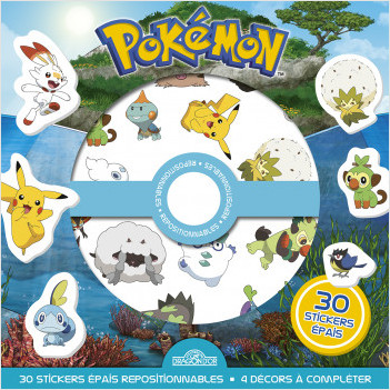 Pokémon - Pochette de stickers épais repositionnables – Défis et cherche-et-trouve à créer ! – Pochette de 30 autocollants épais et repositionnables avec 4 décors – Dès 3 ans