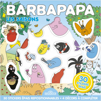 Barbapapa - Pochette de stickers épais repositionnables – Les saisons – Pochette de 30 autocollants épais et repositionnables avec 4 décors – Dès 3 ans