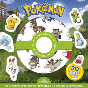 Pokémon - Pochette de stickers repositionnables – Cherche-et-trouve et jeux ! – Pochette de 30 autocollants épais et repositionnables avec 4 décors – Dès 3 ans