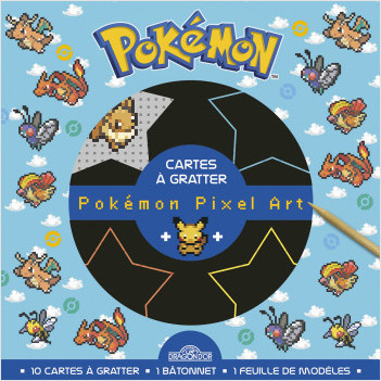 Pokémon – Cartes à gratter pixel – Dracaufeu, Dracolosse, Roucarnage – Pochette avec 10 cartes à gratter et un bâtonnet – Dès 6 ans