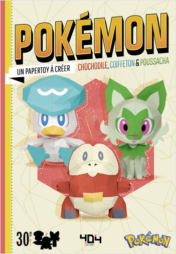 Pokémon Chochodile, Poussacha, Coiffeton - Un papertoy à créer - Papertoys starters Pokémon - Loisirs créatifs - Dès 11 ans